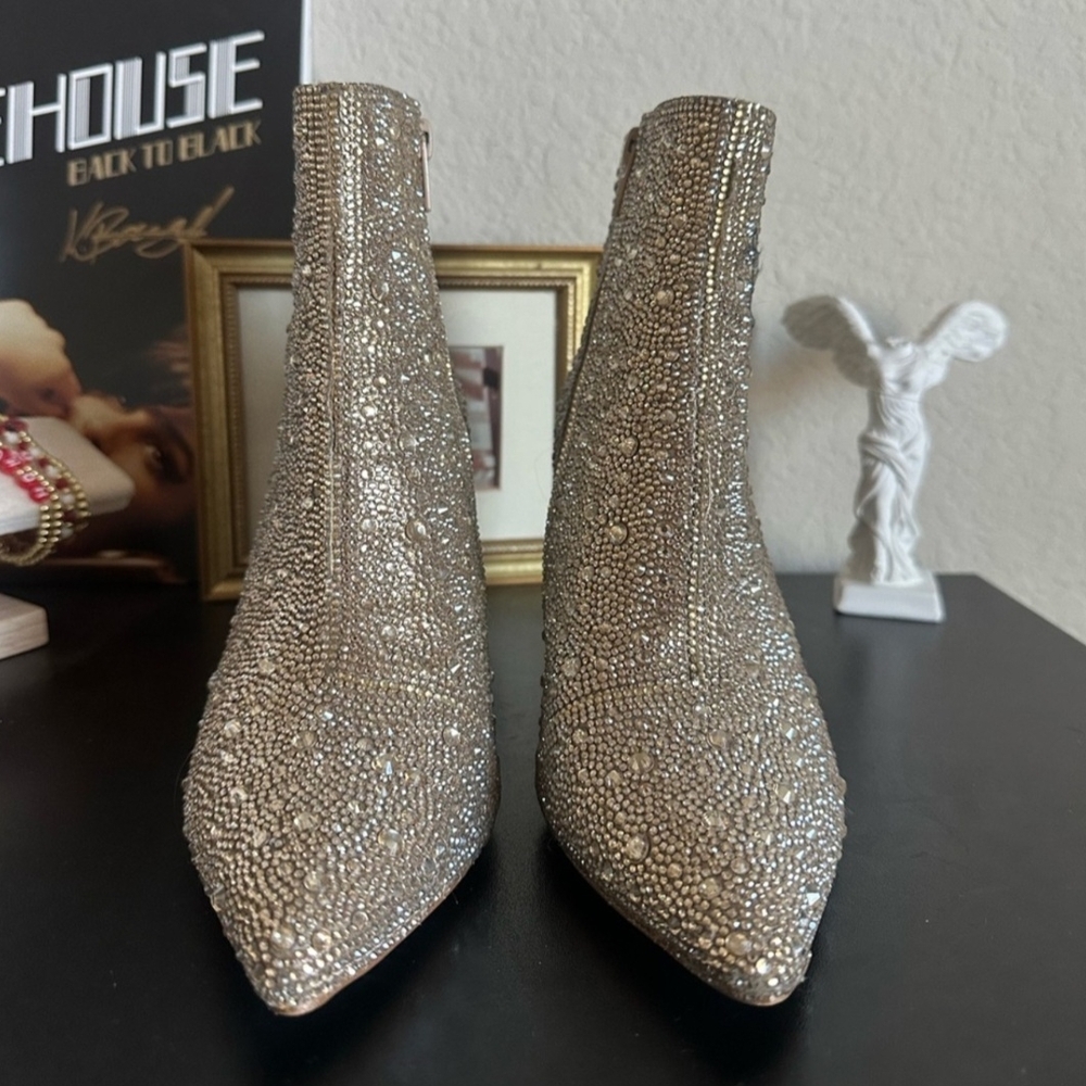 Betsey Johnson Cady gold rhinestone bootie